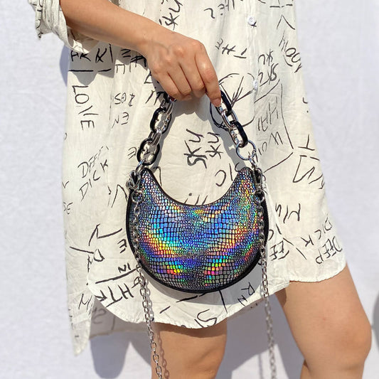 Women Fashion Sequin Crescent Moon Hand Sling Crescent Underarm Bag