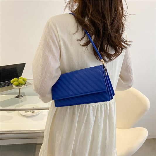 Sac à main en PU à rabat et boucle pour femme, motif rayé, gaufré, couleur unie 