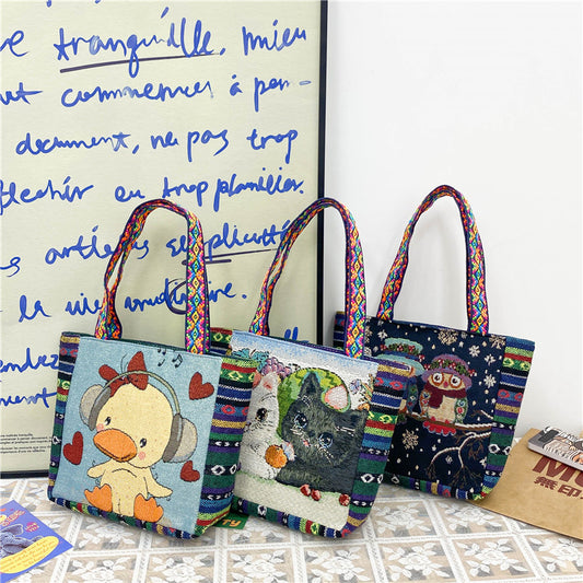 Sac à main mignon de style ethnique rétro de dessin animé 