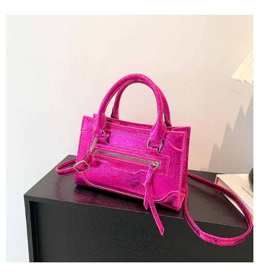 Women Fashionable Simple Solid Color Zipper Square Crossbody Bag
