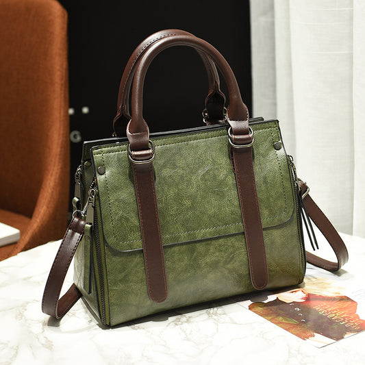 Women'S Vintage Large-Capacity Color Contrast Handbag