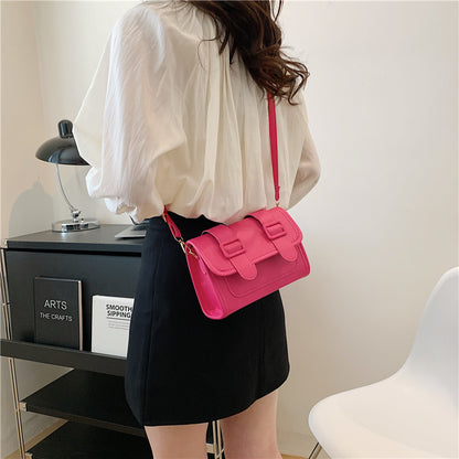 Women Fashionable Simple Belt Buckle Flap Square Crossbody Bag