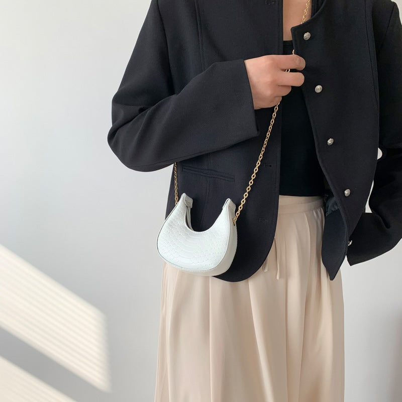 Mini sac bandoulière décontracté à chaîne et fermeture éclair en forme de boulette pour femme, couleur unie 