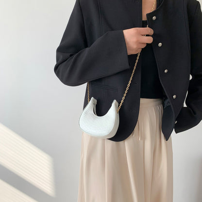 Mini sac bandoulière décontracté à chaîne et fermeture éclair en forme de boulette pour femme, couleur unie 