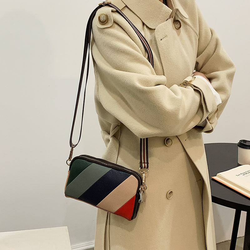 Sac à bandoulière décontracté en PU à rayures et fermeture éclair pour femme 