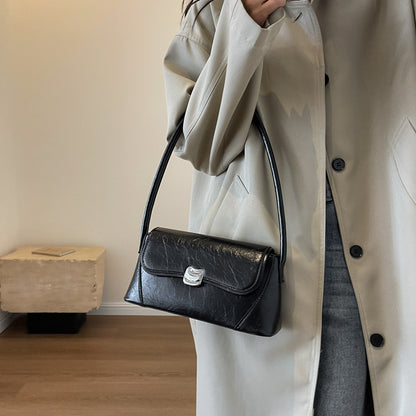 Sac à bandoulière carré simple et uni en PU pour femme, avec bouton magnétique et rabat 