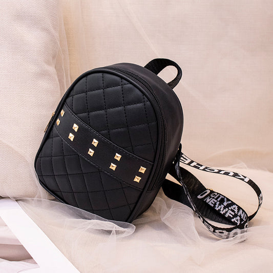 Women Solid Color Quilted Pu Rivet School Bag Fashion Backpack