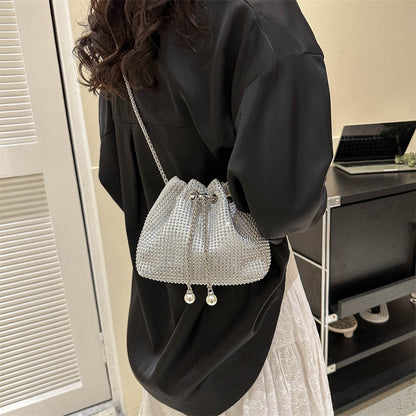 Women Fashionable Simple Solid Color Drawstring Bucket Crossbody Bag