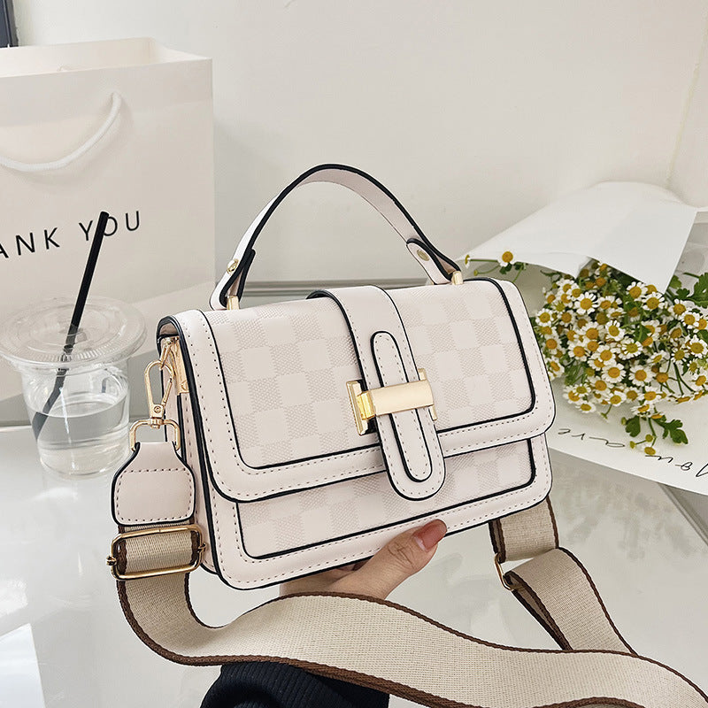 Sac à bandoulière carré à larges bretelles pour femme, simple et tendance, imprimé écossais 