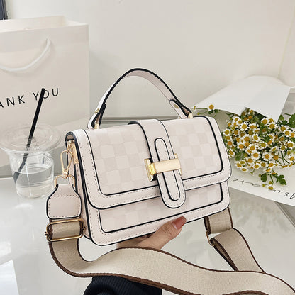 Sac à bandoulière carré à larges bretelles pour femme, simple et tendance, imprimé écossais 