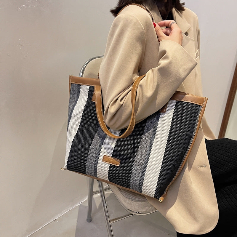 Women Fashion Canvas Stripe Shoulder Bag
