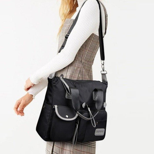 Women Casual Multi Pocket Zipper Design Color Blocking Large Capacity Shoulder Handle Bag