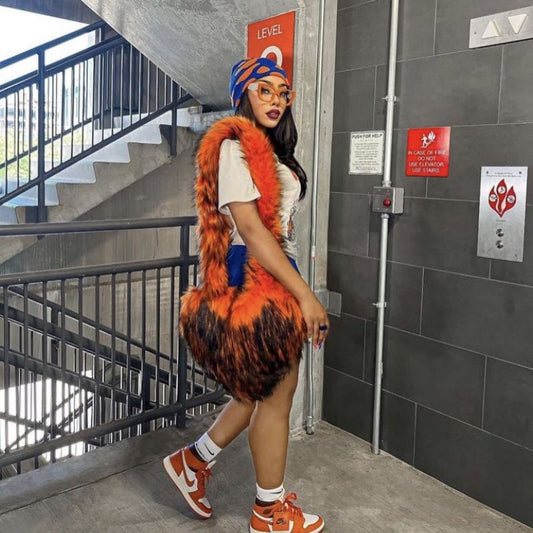 Women Fashion Casual Color Blocking Large Capacity Heart Plush Shoulder Bags