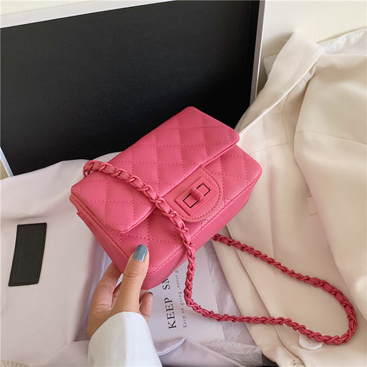 Women Casual Stitching Design Solid Color Quilted Crossbody Bag