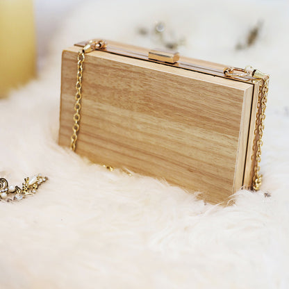 Women Simple Wooden Retro Chain Shoulder Clutch Bag