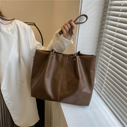 Women'S Fashion Retro Soft Leather Large Capacity Simple Solid Color Shoulder Bag