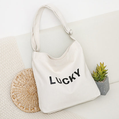 Sac à bandoulière décontracté en toile avec lettre porte-bonheur pour femme 