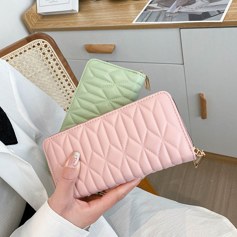 Women Fashion Creasing Solid Color Mid-Length Coin Purse