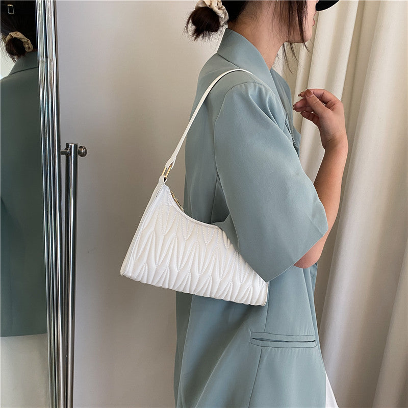 Women Basic Zipper Crease Design Solid Color PU Underarm Bag