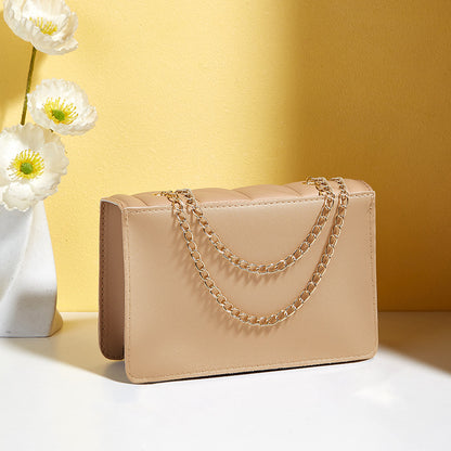 Petit sac à bandoulière carré simple et tendance pour femme avec chaîne de couleur unie 