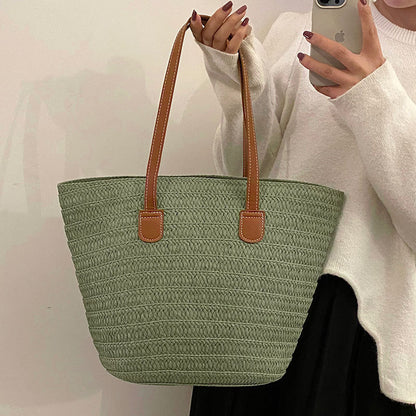 Sac fourre-tout d'été en paille tissée à la mode pour femmes, grande capacité 