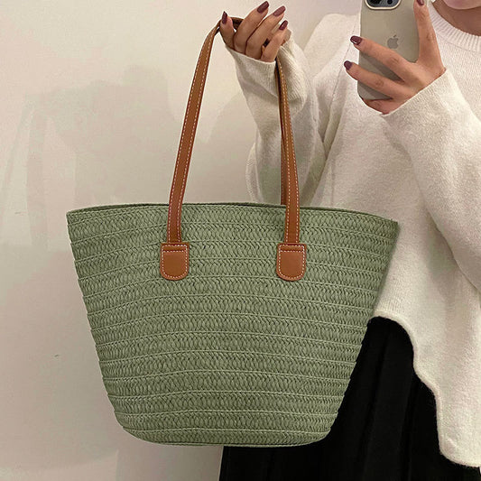 Sac fourre-tout d'été en paille tissée à la mode pour femmes, grande capacité 