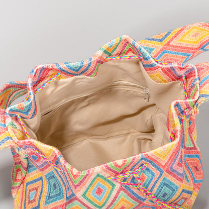 Women Bohemian Ethnic Style Jacquard Knitted Tassel Pendant Bucket Shoulder Bag