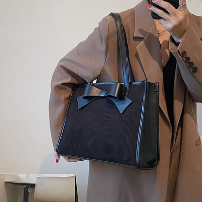 Summer Women Fashionable Solid Color Bow Decoration Square Large Capacity Tote Bag