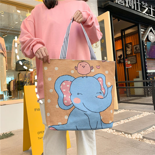 Women Fashion Canvas Bag Embroidered Fabric Large Capacity Tote Bag