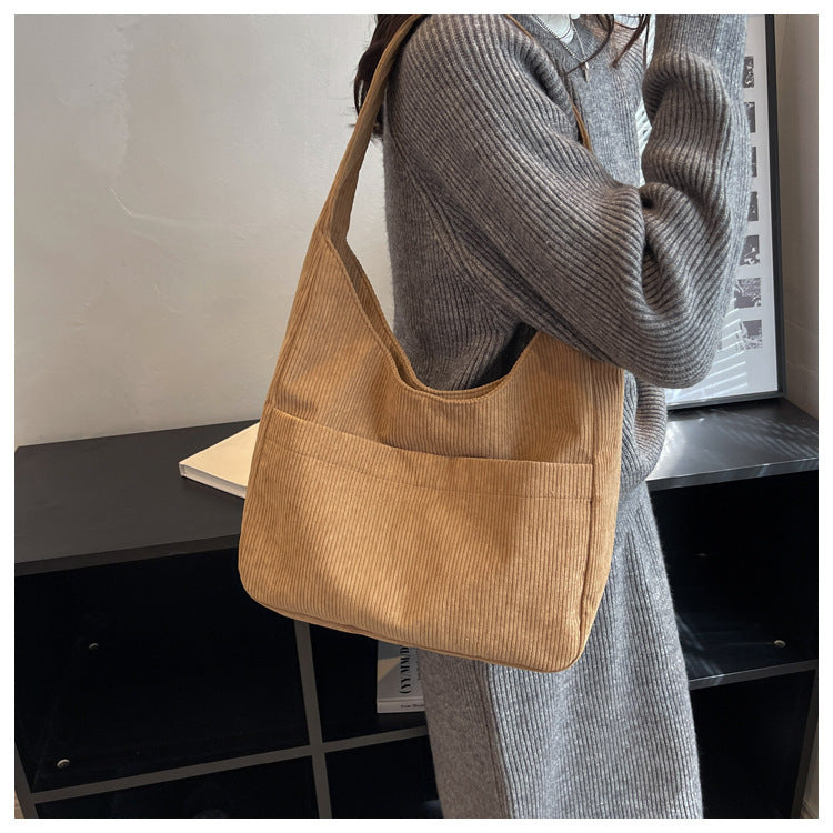 Women Fashion Casual Large Capacity Solid Color Corduroy Crossbody Bag