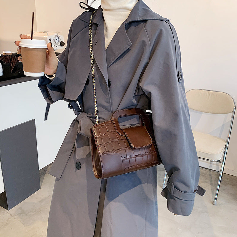 Women Fashion Solid Color Crocodile Pattern Square Chain Crossbody Bag