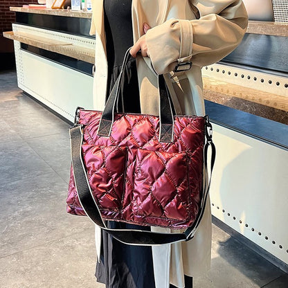 Women Fashionable Large Capacity Rhomboid Quilted PU Tote Bag
