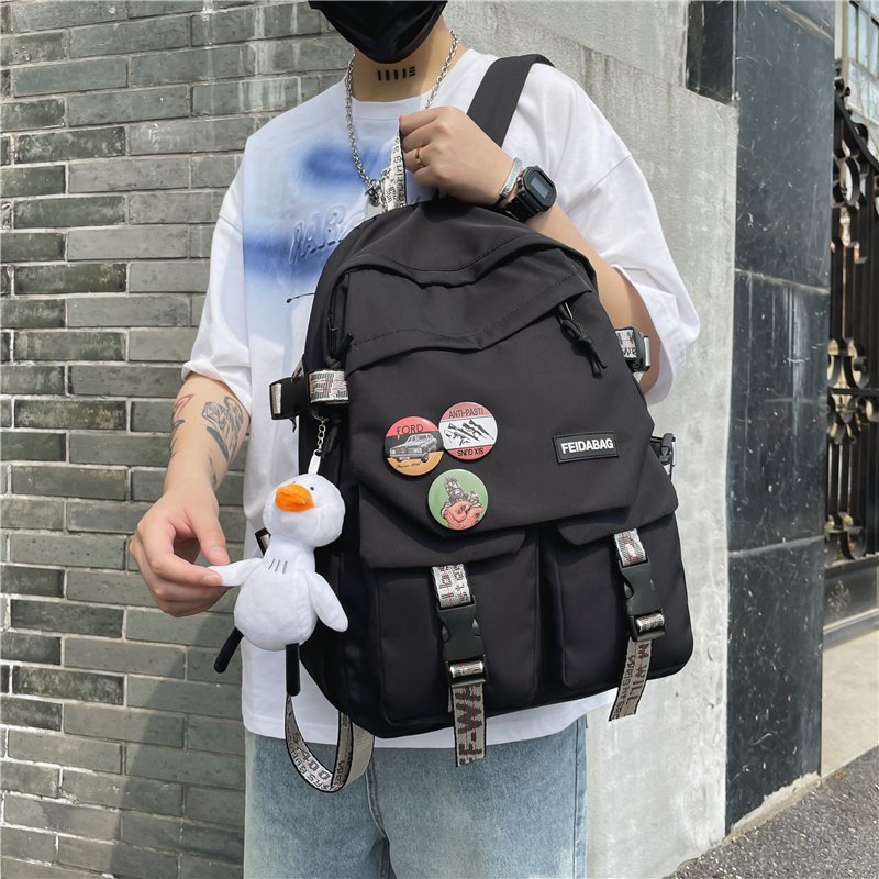 Neutral Casual Design Solid Color Canvas Large Capacity Backpack