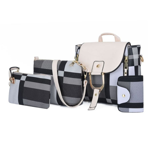 4 In 1 Women Fashion Plaid Pu Square Shoulder Bag Four-Piece Set
