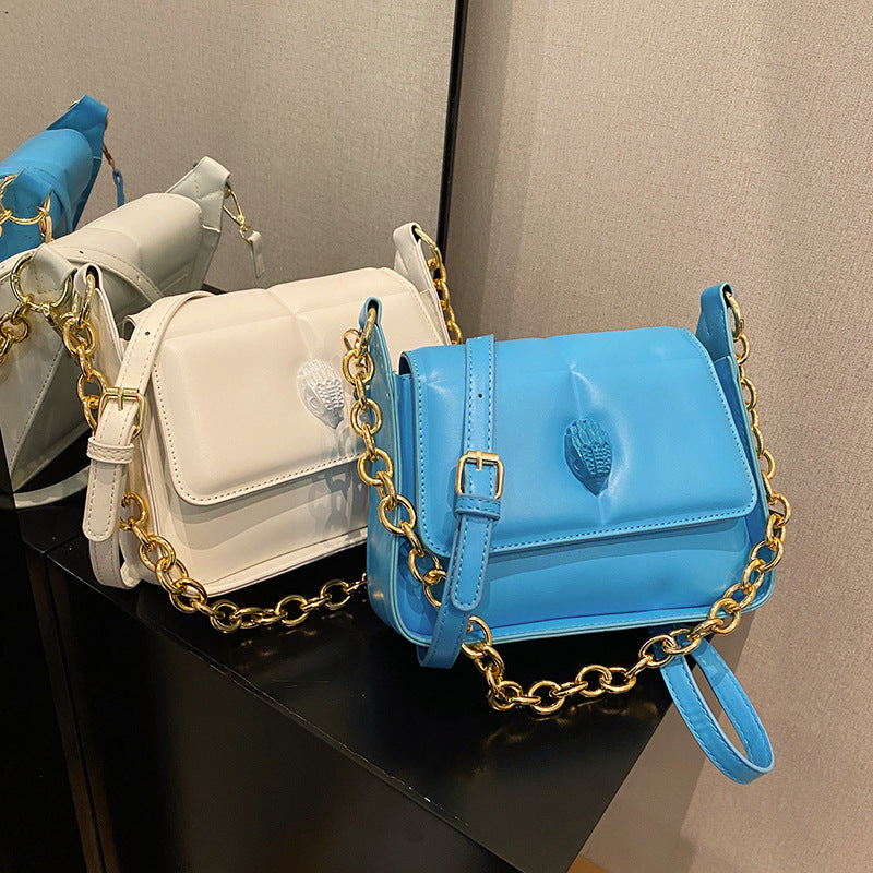 Women Fashion Solid Color Flap Chain Square PU Crossbody Bag