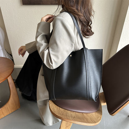 Women Fashionable Solid Color Large Capacity PU Tote Bag
