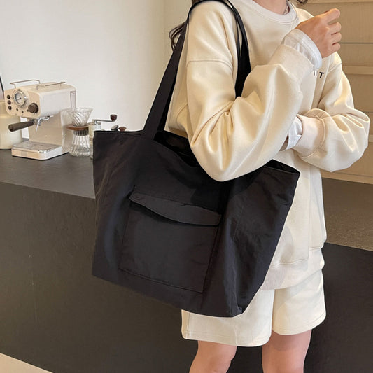 Women Simple Solid Color Large Capacity Nylon Tote Bag