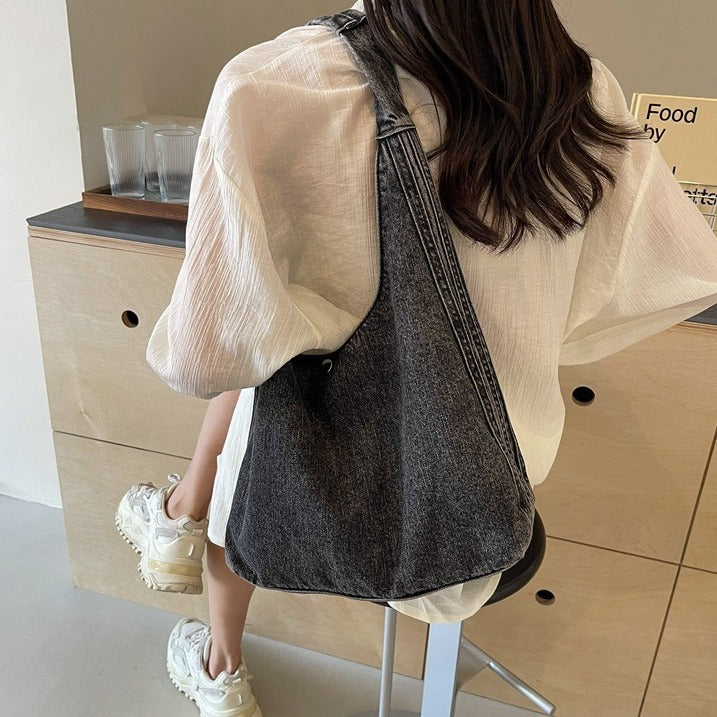 Sac à bandoulière décontracté rétro en jean de grande capacité 