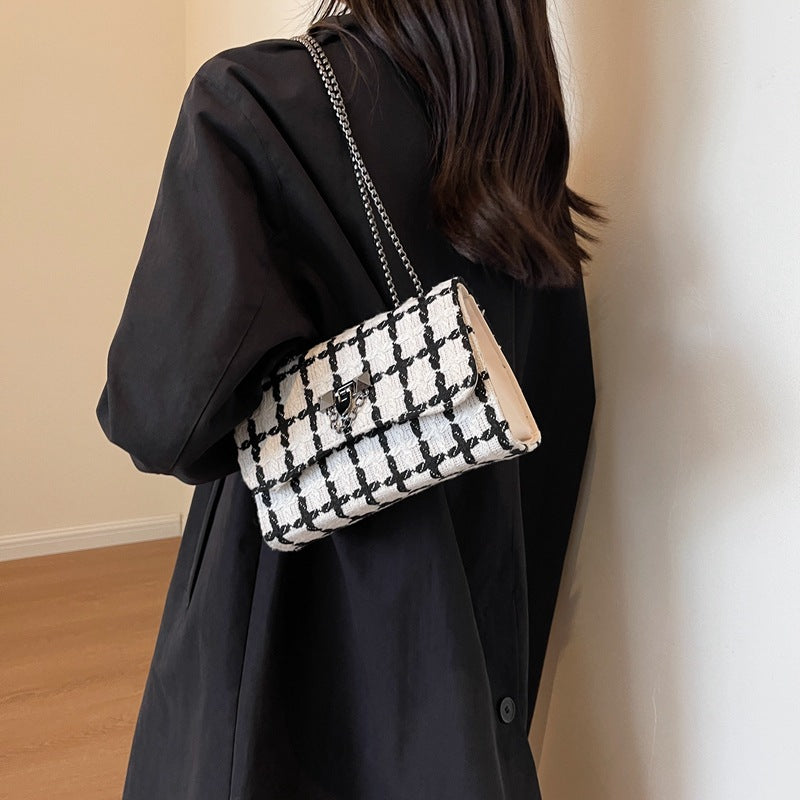 Women Fashion Casual Simple Stripe Chain Square Shoulder Bag
