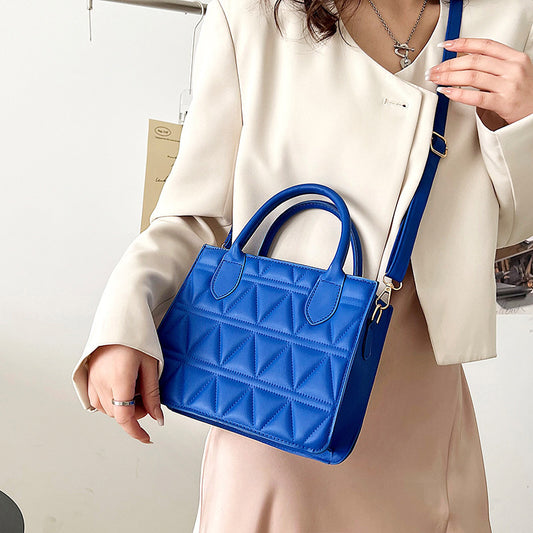 Women Fashion Triangle Embossed Design Solid Color PU Tote Shoulder Bag