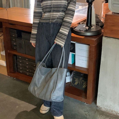 Women Fashionable Simple Solid Color Large Capacity PU Tote Bag