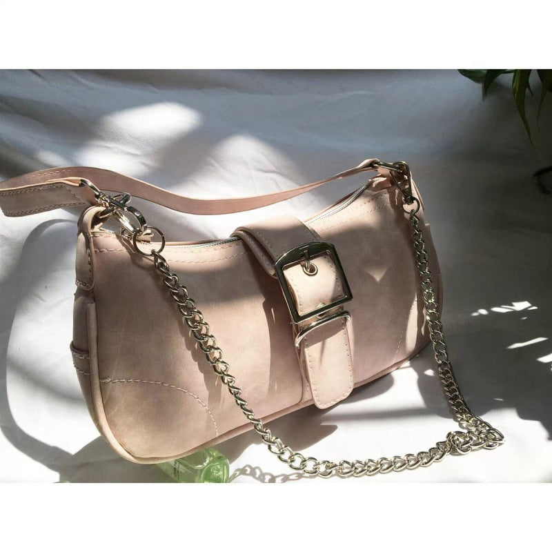 Women Fashion Retro Solid Color Mini Chain Shoulder Underarm Bag