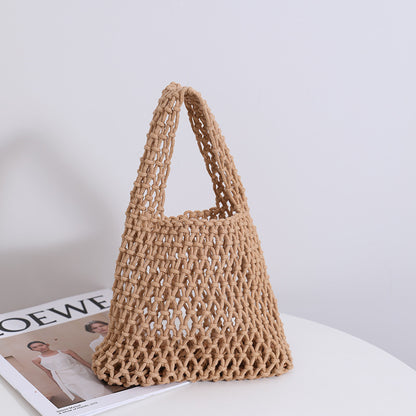 Women Candy-Colored Cotton Thread Woven Summer Simple Style Fishnet Shoulder Bag