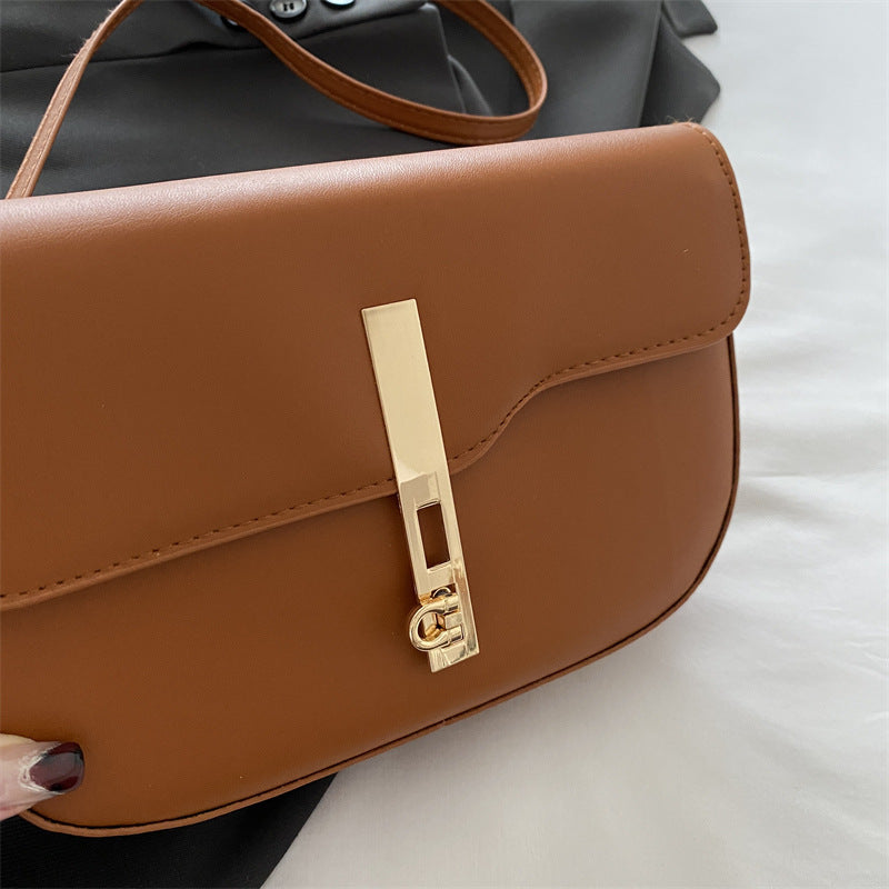 Simple Solid Color Clap Lock Shoulder Bag