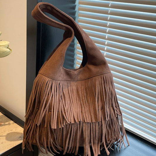 Autumn Women Large Capacity Suede Western Tassel Fashionable Underarm Shoulder Bag
