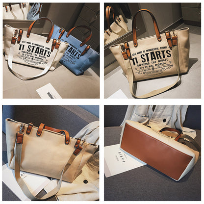 Sac fourre-tout en toile décontracté à motif de lettres pour femme, grande capacité
