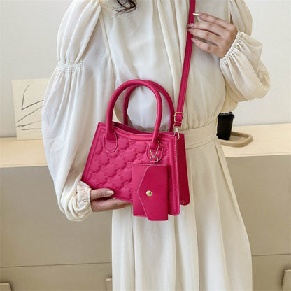 Women Fashionable Round Diamond Creased Square PU Handle Crossbody Bag