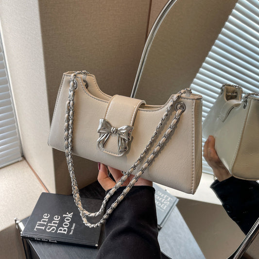 Sac à bandoulière carré à nœud de couleur unie pour femme 