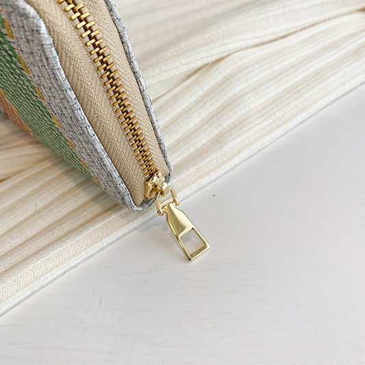 Women Fashion Linen Check Pattern Long Coin Purse