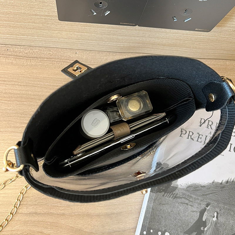 Women Fashion Casual Transparent Bucket Crossbody Bag